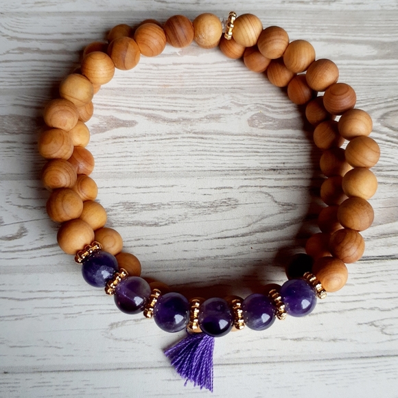 Natural Wood/ Amethyst Gemstone Bracel… - Picture 4 of 4